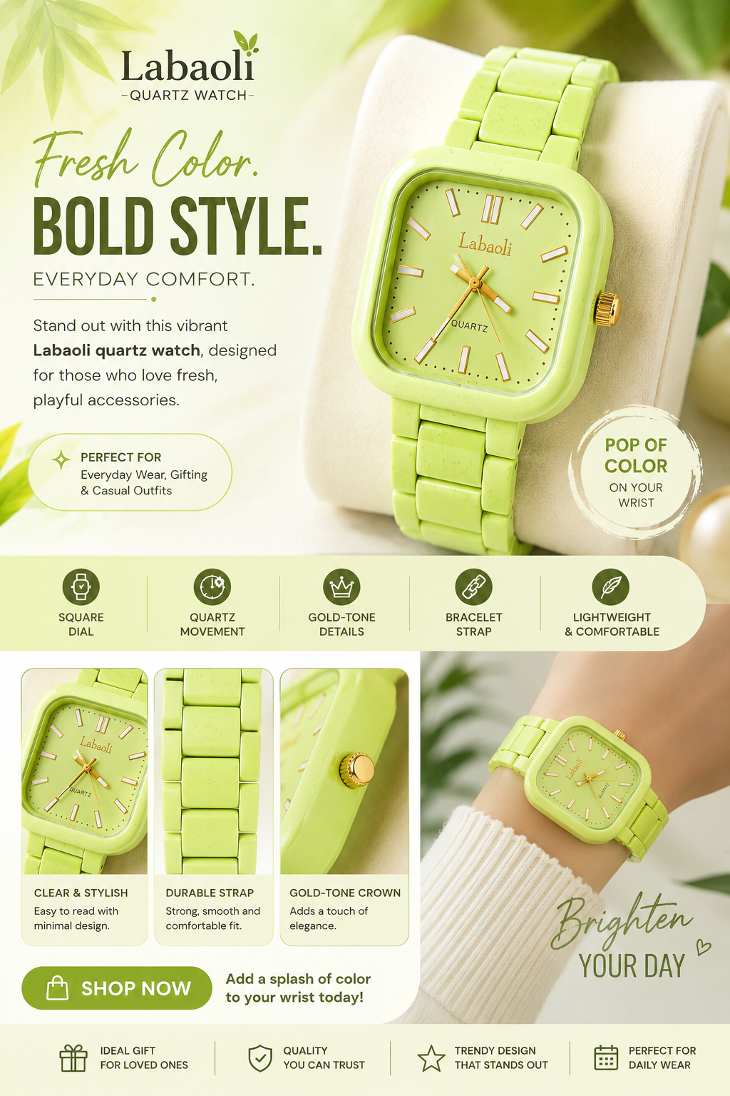 LABAOLI Mint Green Luxury Analog Watch for Women