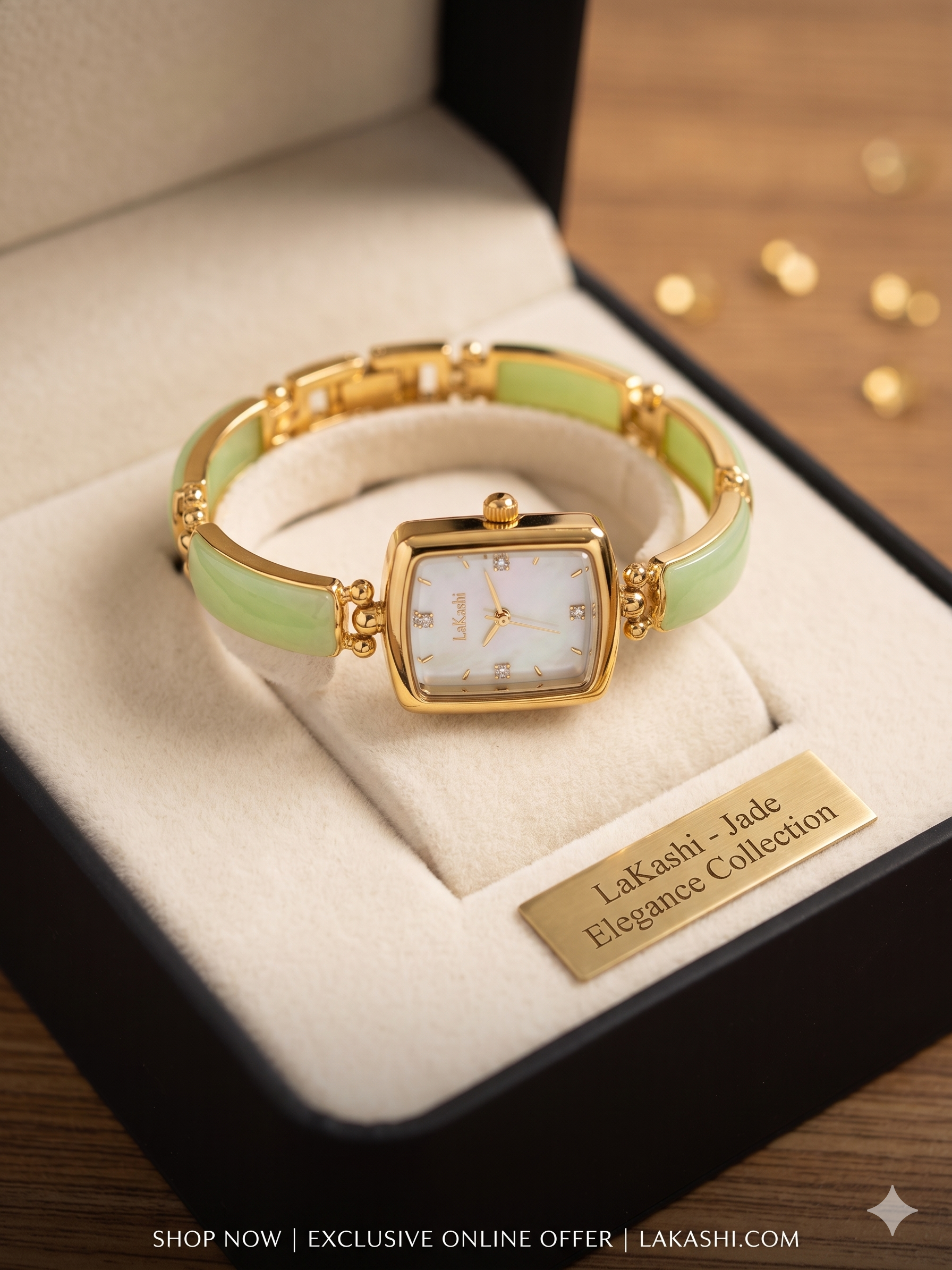 LABAOLI Luxury Jade Green Gold Bracelet Watch for Women