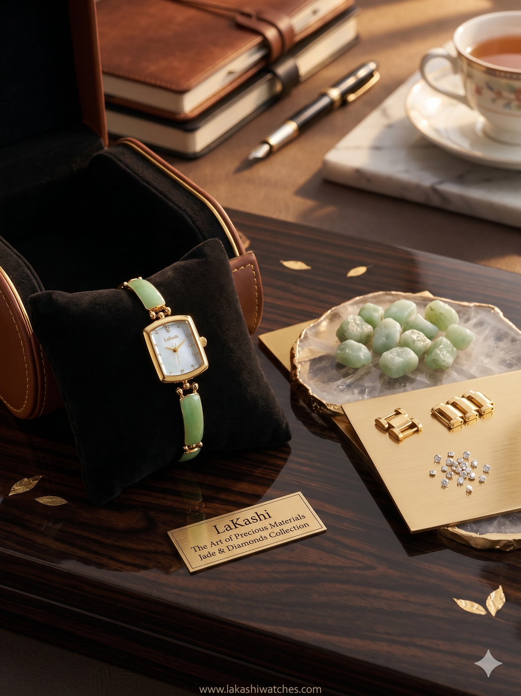 LABAOLI Luxury Jade Green Gold Bracelet Watch for Women