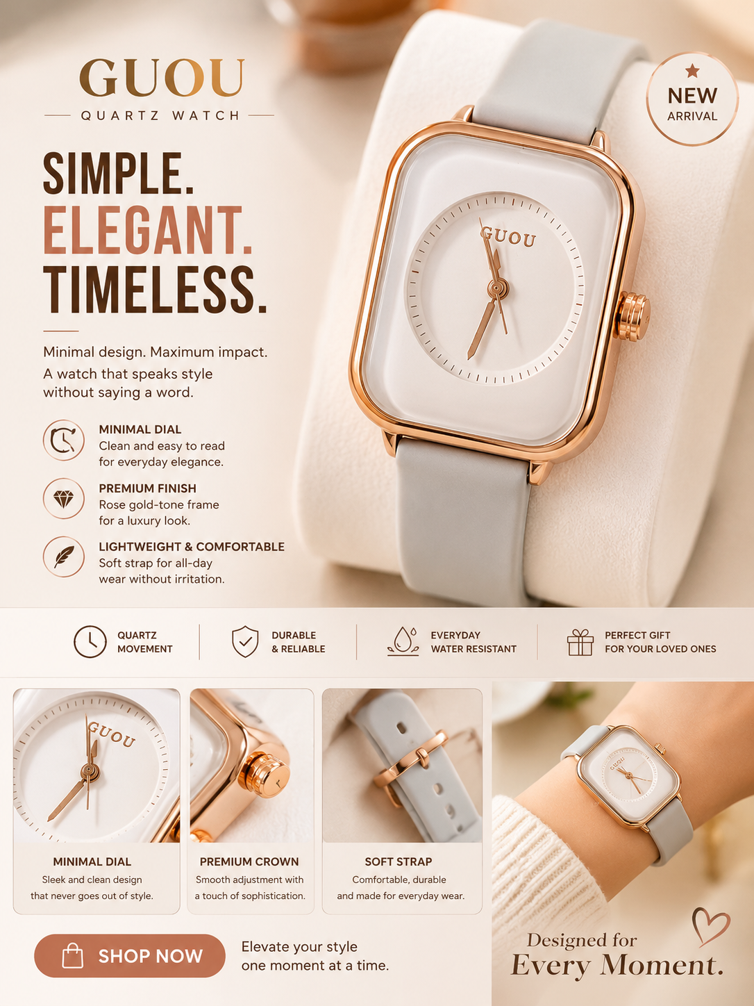 Luxury White Square Dial Watch for Women