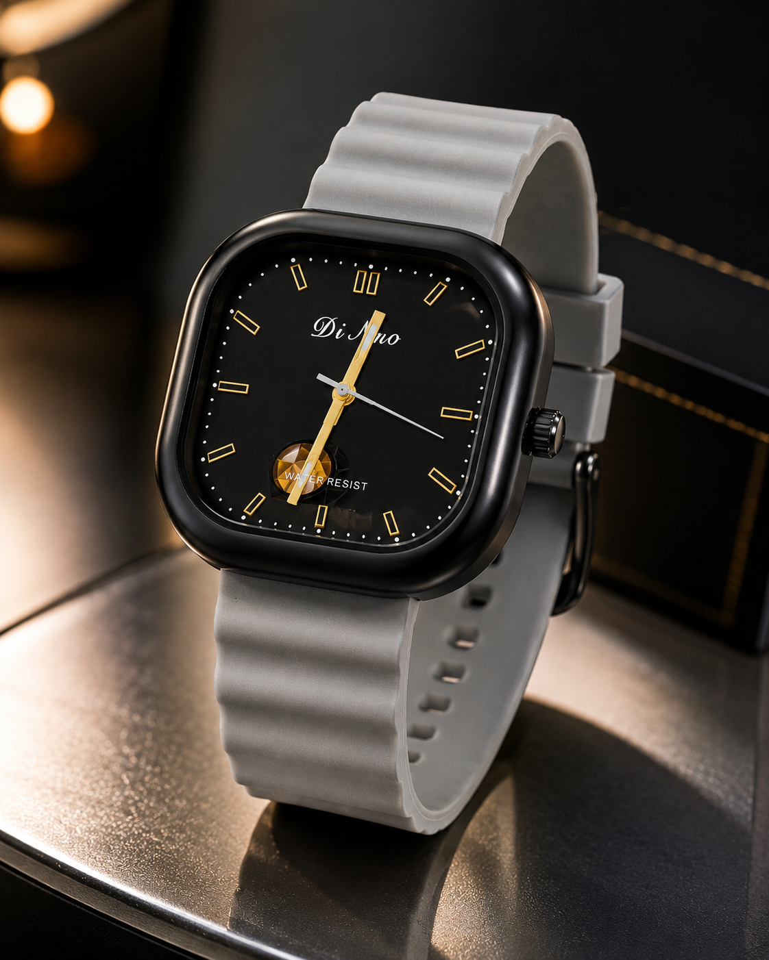 DiNuo Men’s Square Dial Fashion Watch – Black & Gold Edition