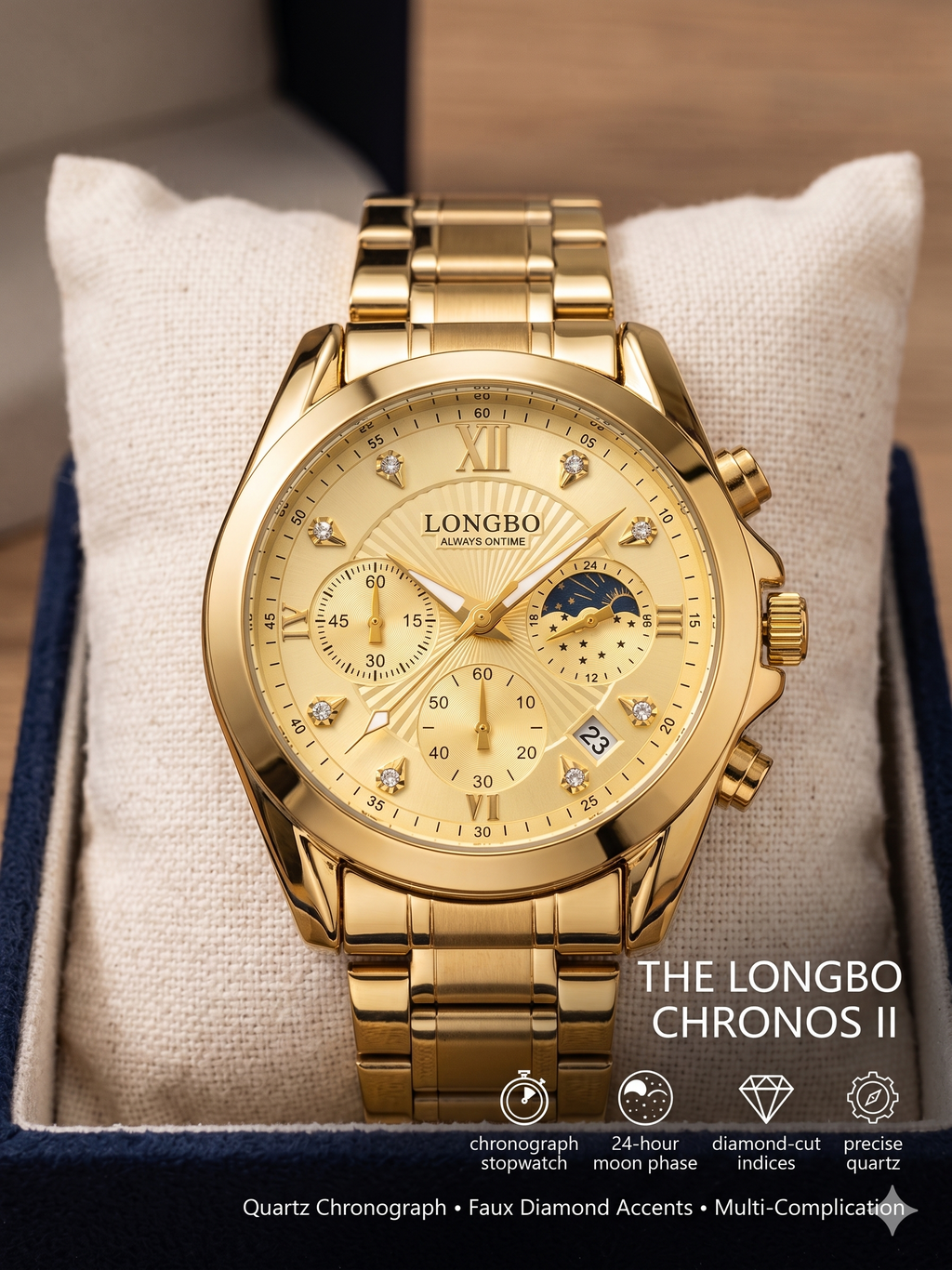 LONGBO Men’s Premium Business Watch – Gold Stainless Steel Luxury Design