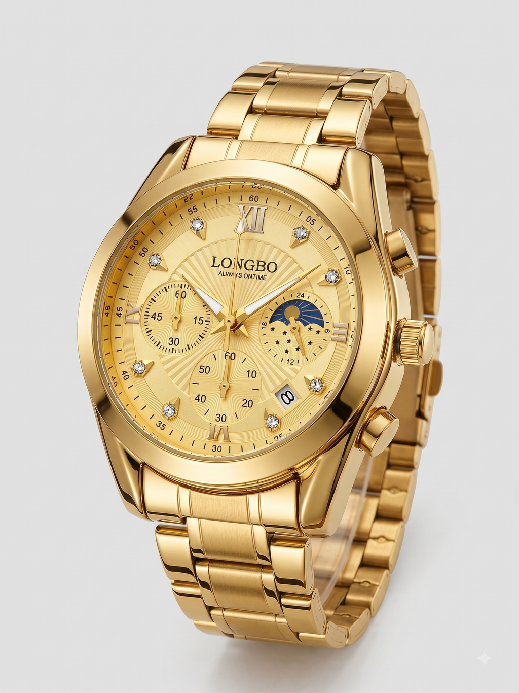 LONGBO Men's Gold Luxury Chronograph Quartz Watch