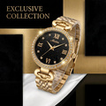 MELBIN Women's Sparkle Black Dial Rose Gold Stainless Steel Watch