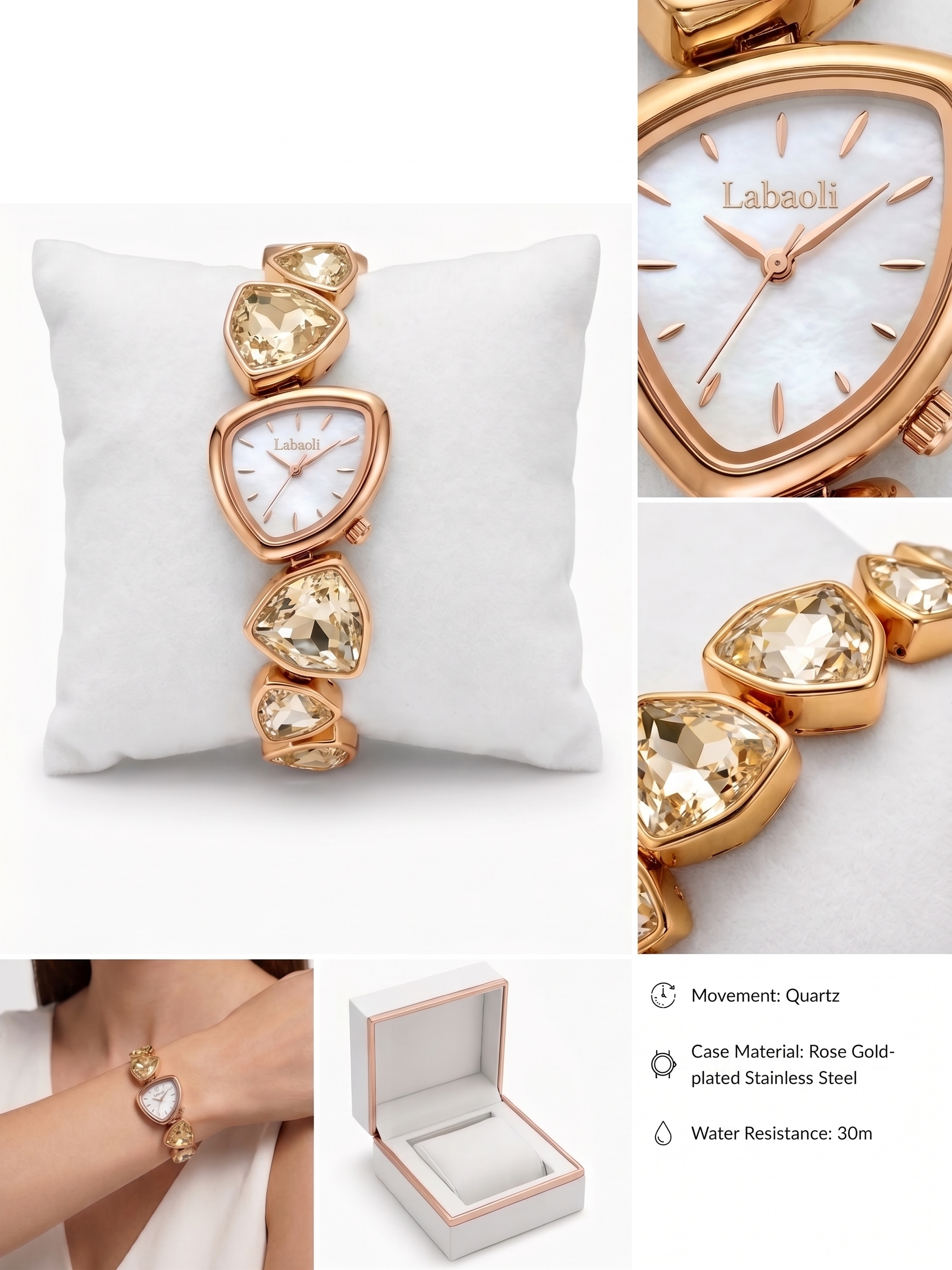 Labaoli Women’s Luxe Crystal Bracelet Watch – Rose Gold Elegant Fashion Watch