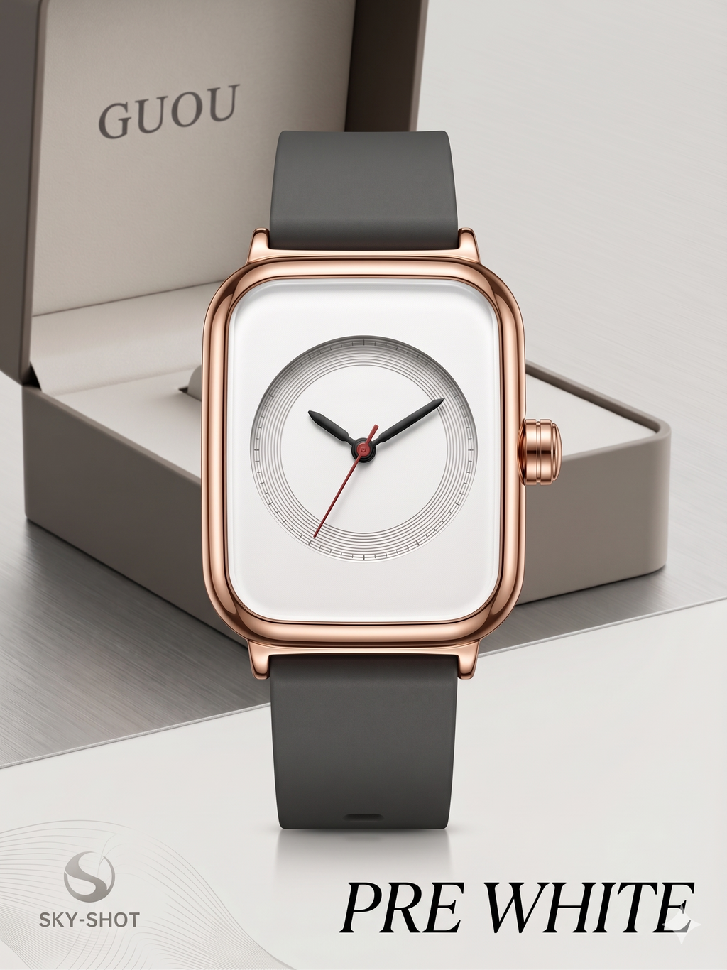 GUOU Model 15 Women’s Elegant Rectangular Dial Quartz Watch – Black Strap & Rose Gold Case