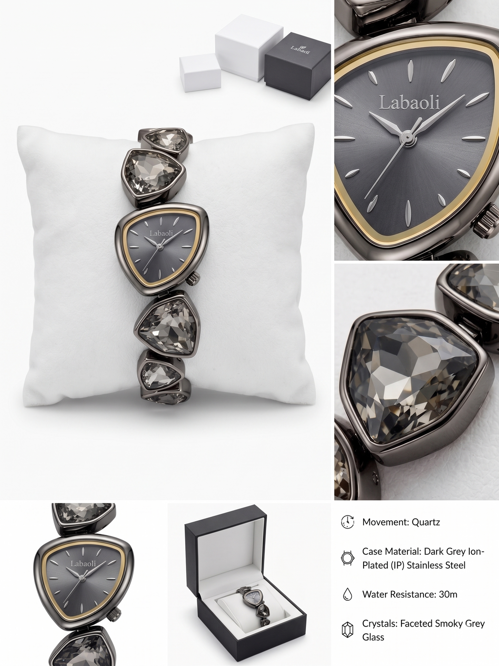 Labaoli Women’s Luxe Crystal Bracelet Watch – Silver Elegant Fashion Watch