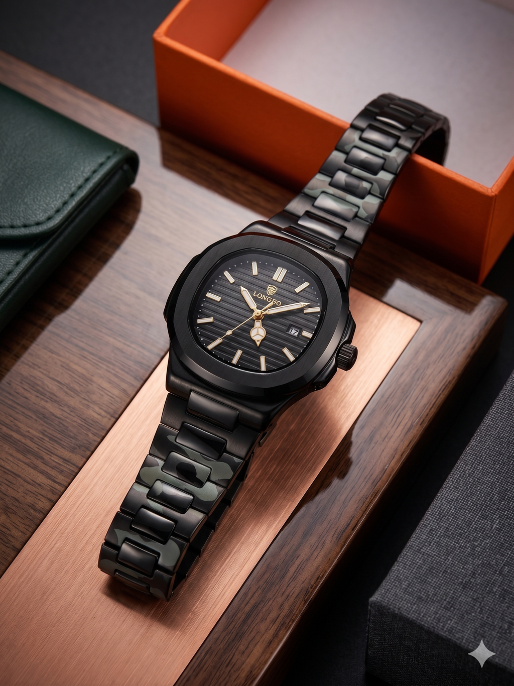 LONGBO Men’s Luxury Black Watch – Japanese Movement Stainless Steel Strap