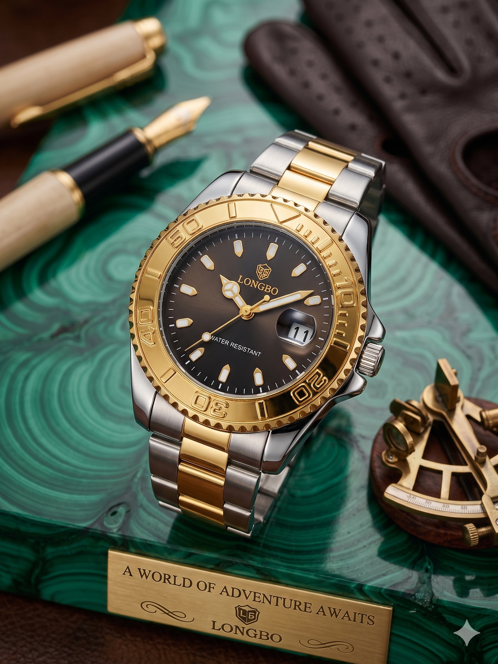 LONGBO Men’s Luxury Sports Watch – Japanese Movement Gold Stainless Steel Strap