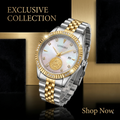 LONGBO Men's Gold & Silver Crystal Stainless Steel Quartz Watch
