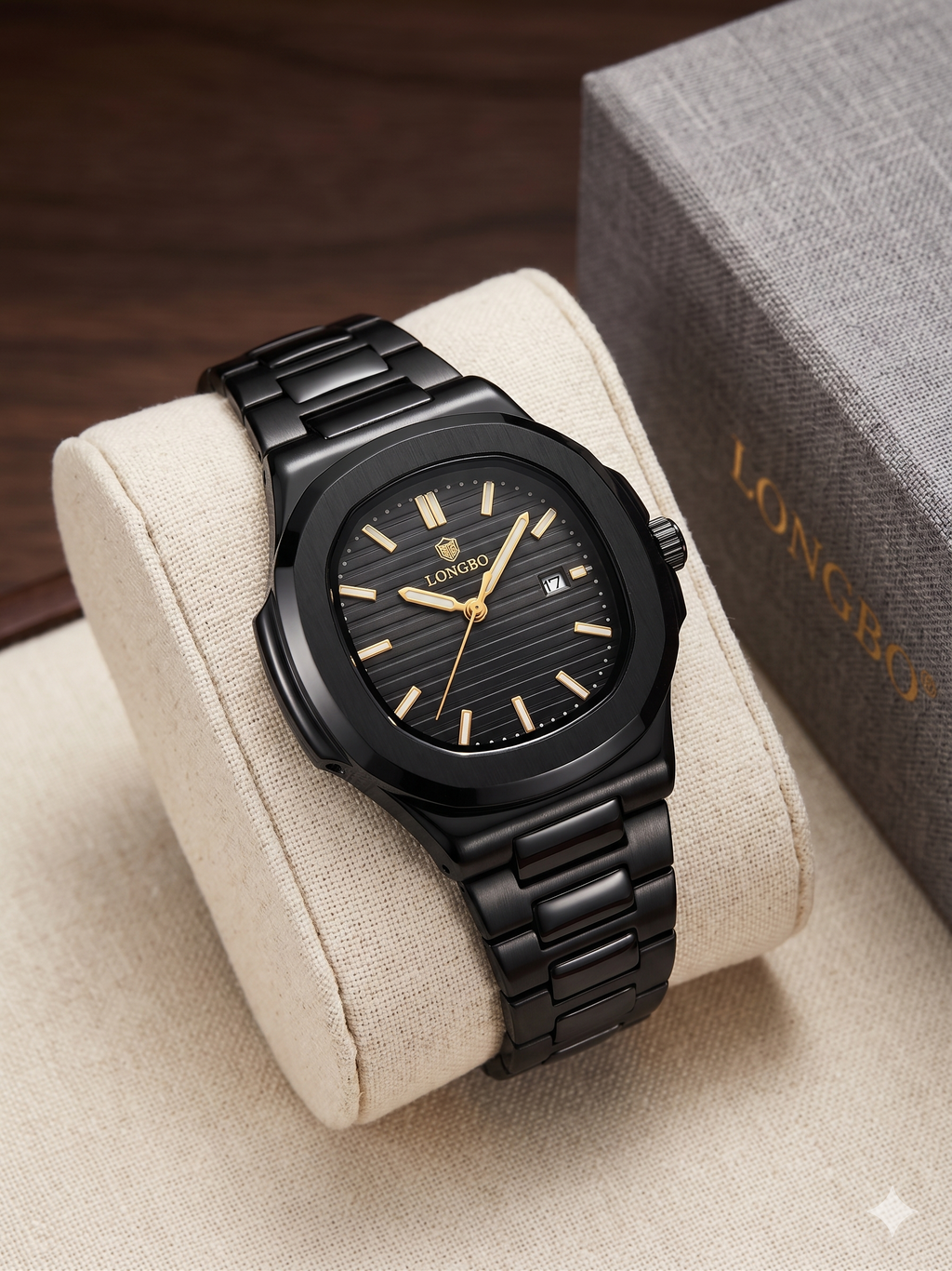 LONGBO Men’s Luxury Black Watch – Japanese Movement Stainless Steel Strap