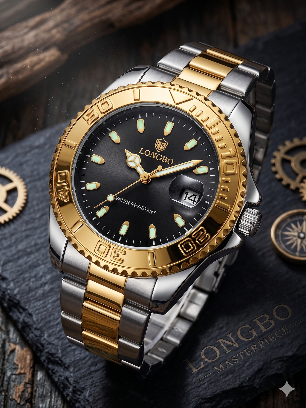 LONGBO Men’s Luxury Sports Watch – Japanese Movement Gold Stainless Steel Strap
