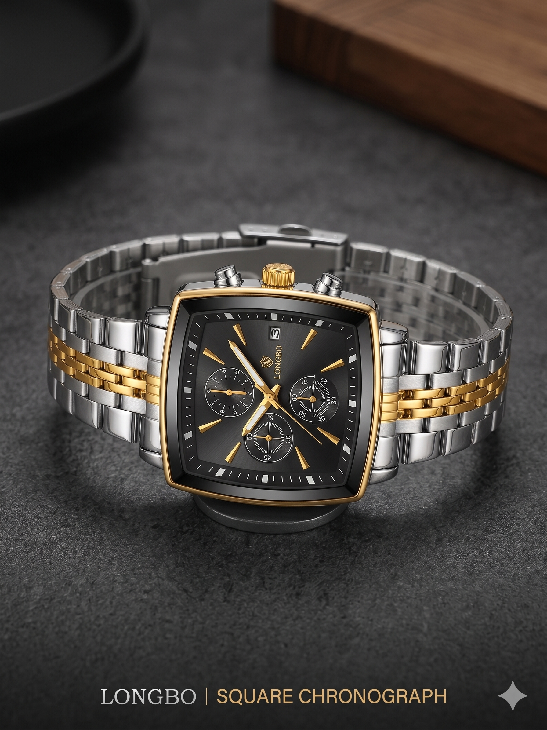 LONGBO Men’s Luxury Business Watch – Japanese Movement Square Dial Stainless Steel Strap