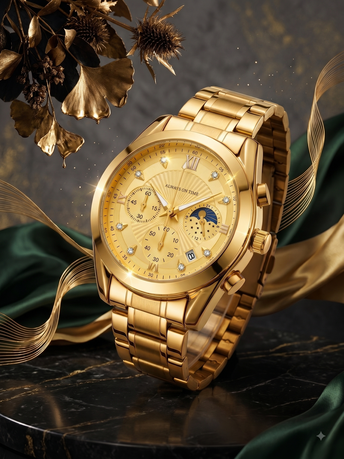 LONGBO Men's Gold Luxury Chronograph Quartz Watch