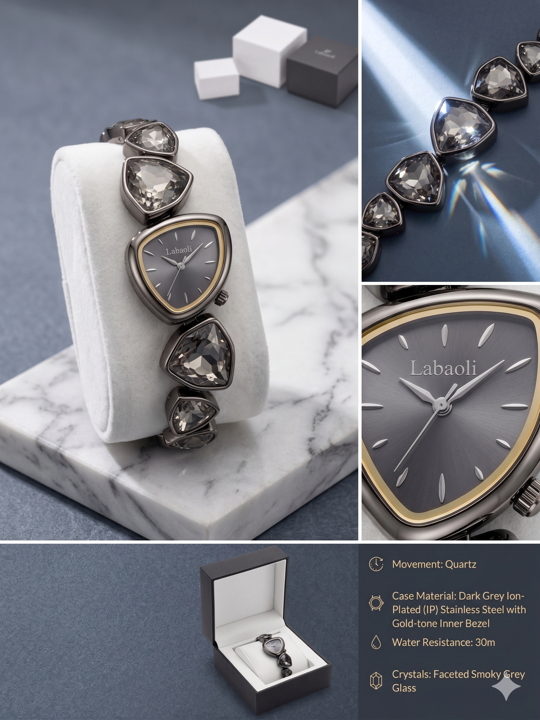 Labaoli Women’s Luxe Crystal Bracelet Watch – Silver Elegant Fashion Watch