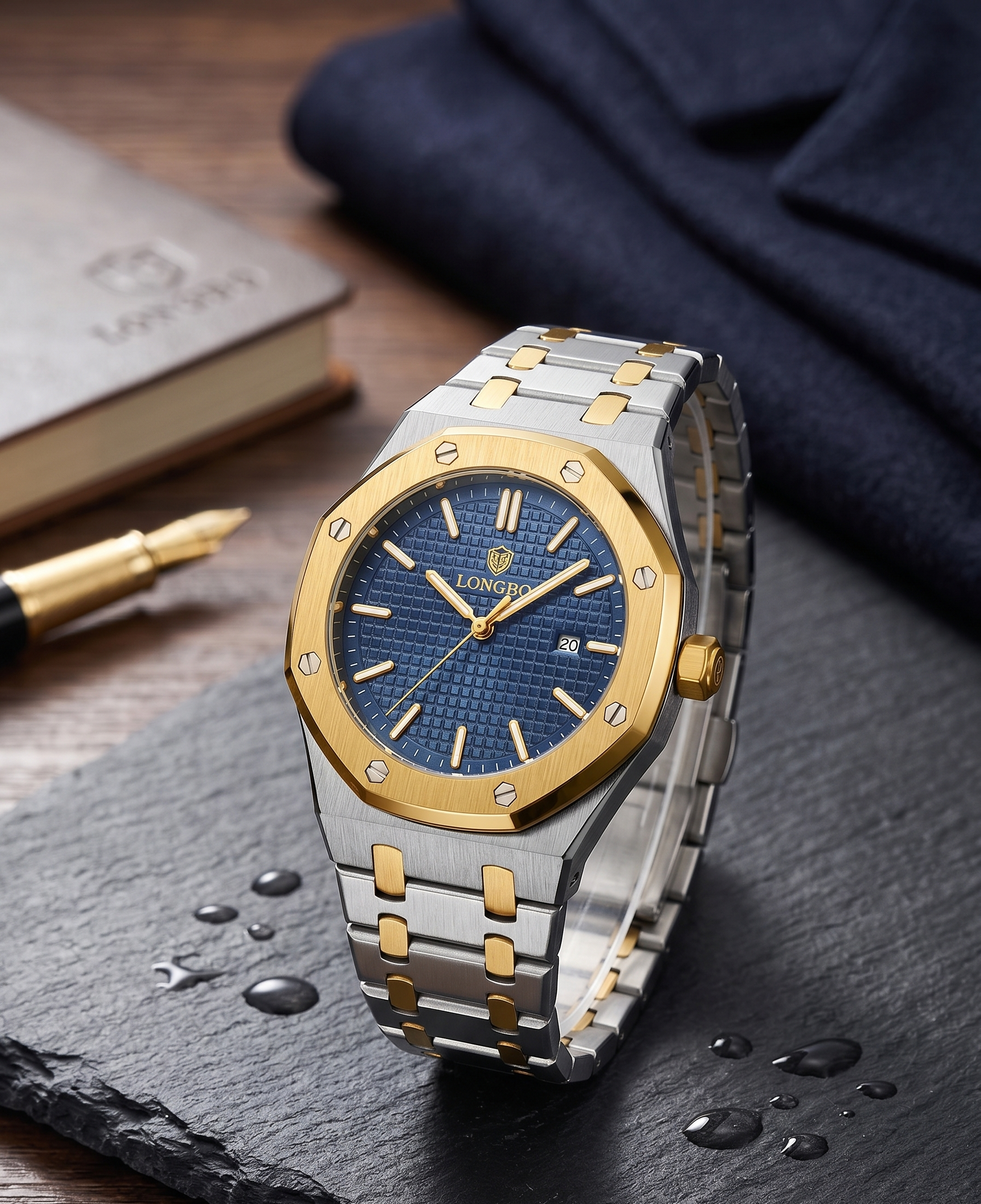 LONGBO Men’s Luxury Gold & Silver Watch – Blue Dial