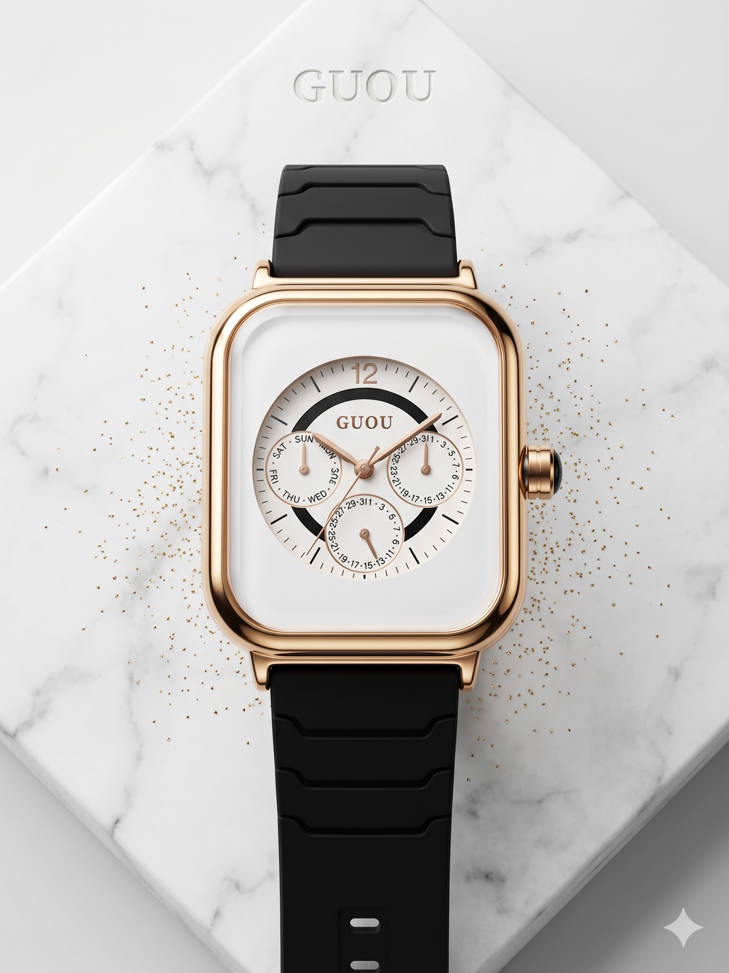 GUOU White Square Dial Luxury Watch for Women