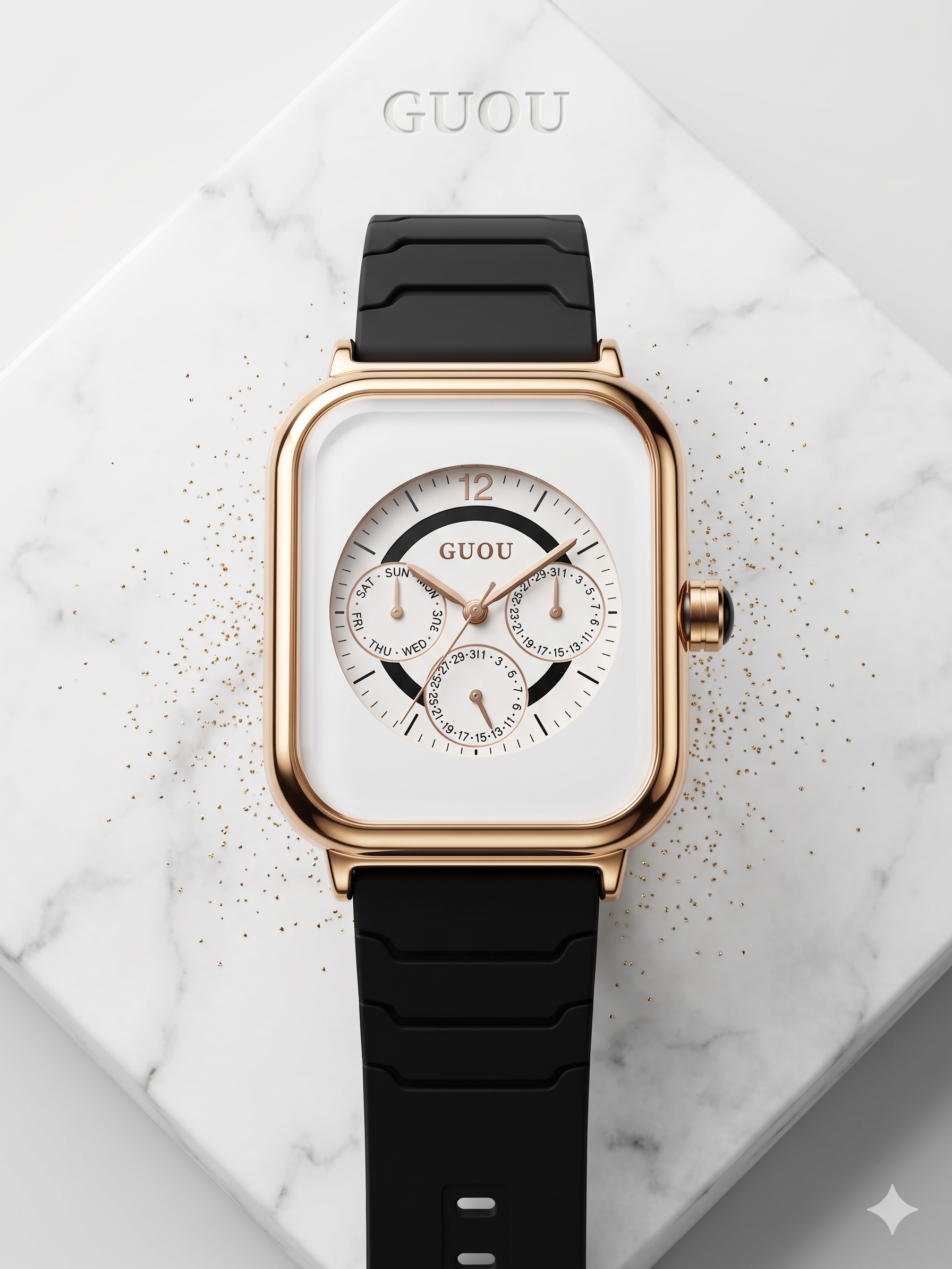 GUOU White Square Dial Luxury Watch for Women