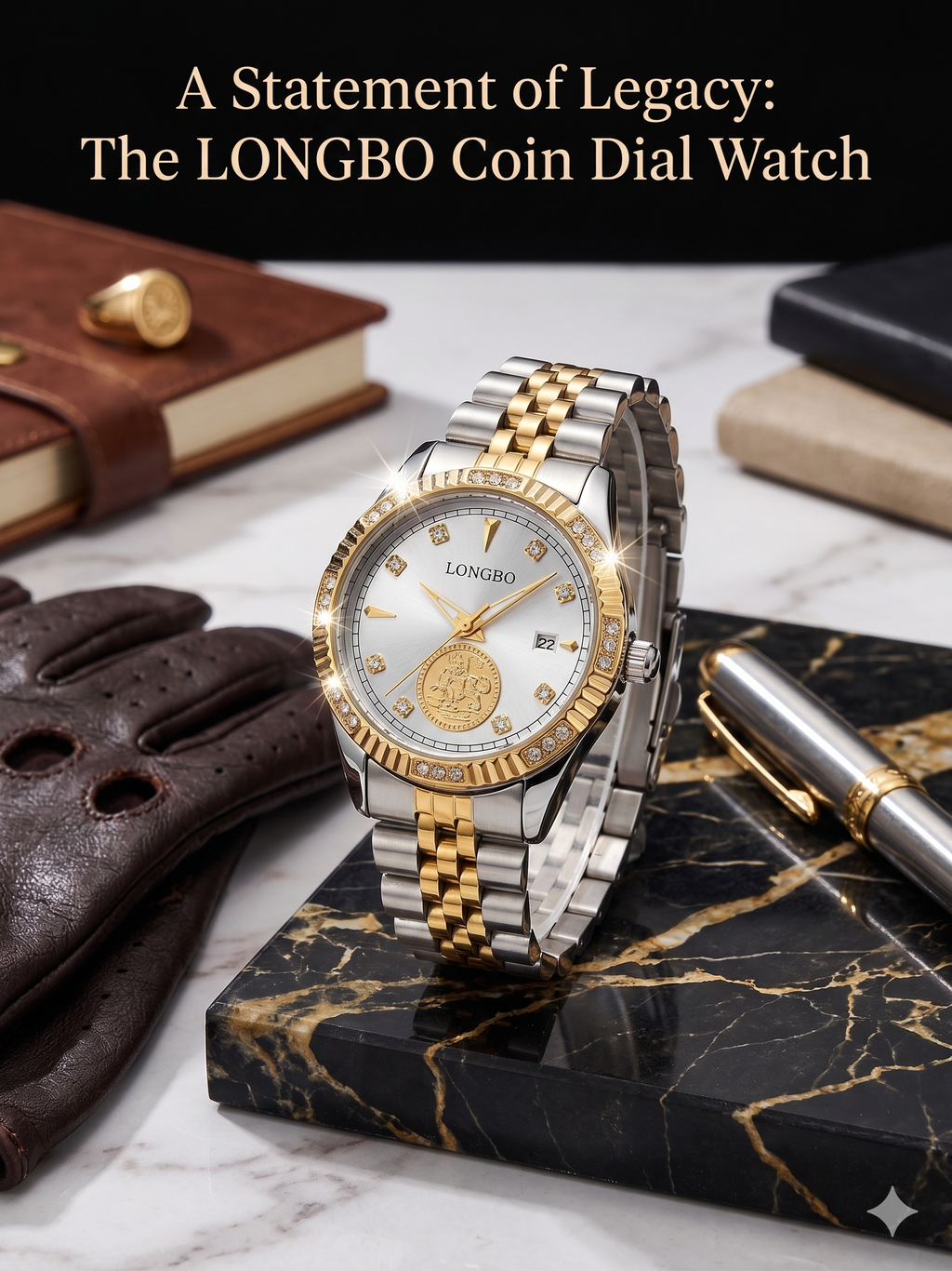 LONGBO Women’s Luxe Diamond Watch – Japanese Movement Silver Gold Bracelet Watch