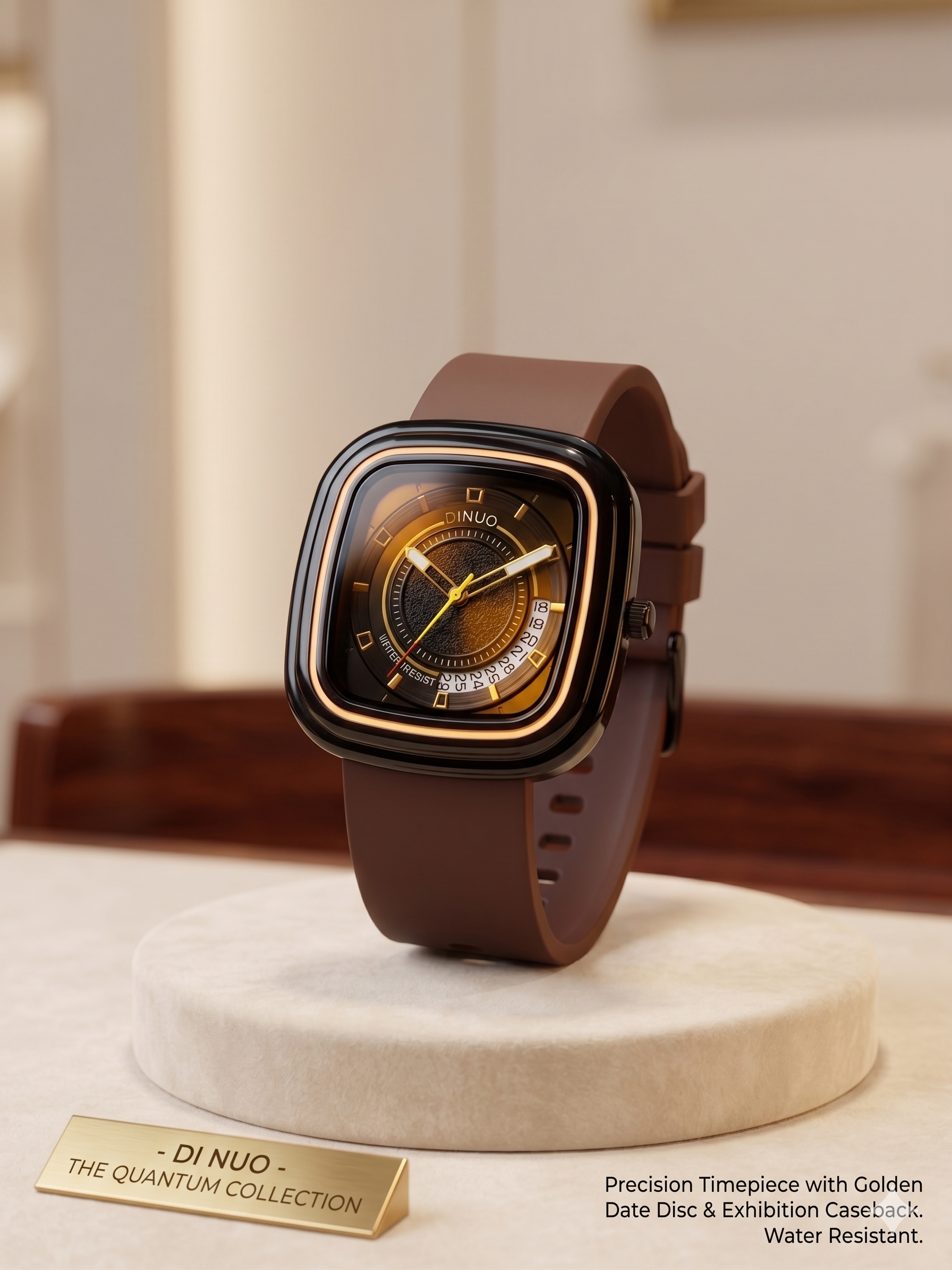 DiNuo Men’s Luxury Fashion Watch – Japanese Movement Square Dial Silicone Strap