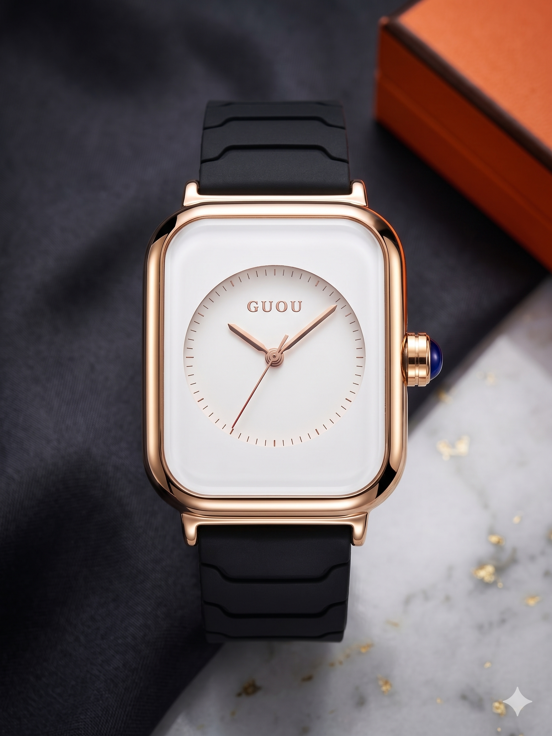 GUOU White Square Dial Luxury Watch for Women