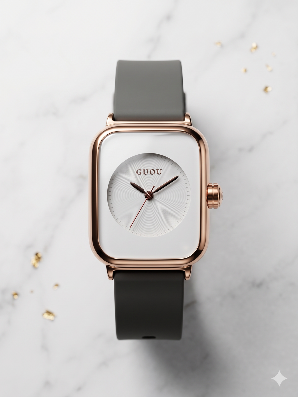 GUOU Model 15 Women’s Elegant Rectangular Dial Quartz Watch – Black Strap & Rose Gold Case