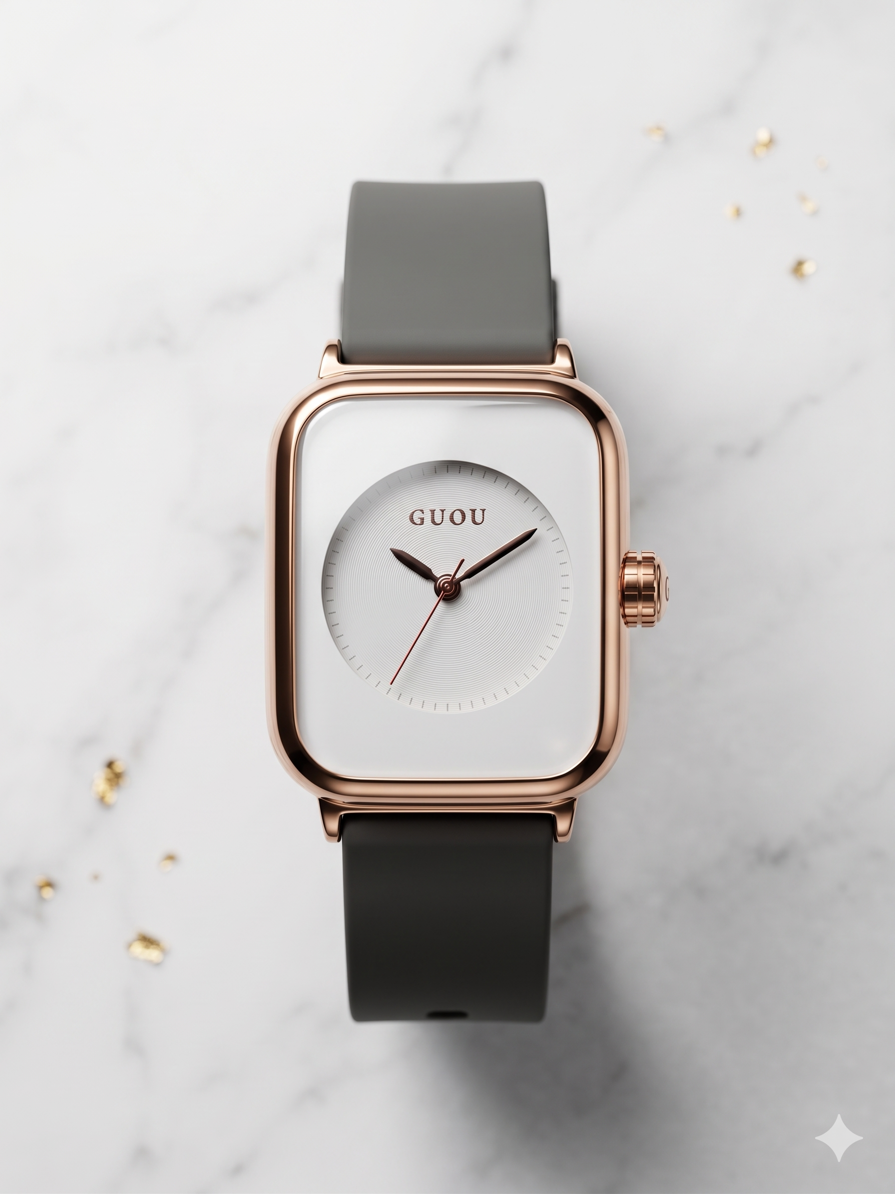 GUOU Model 15 Women’s Elegant Rectangular Dial Quartz Watch – Black Strap & Rose Gold Case