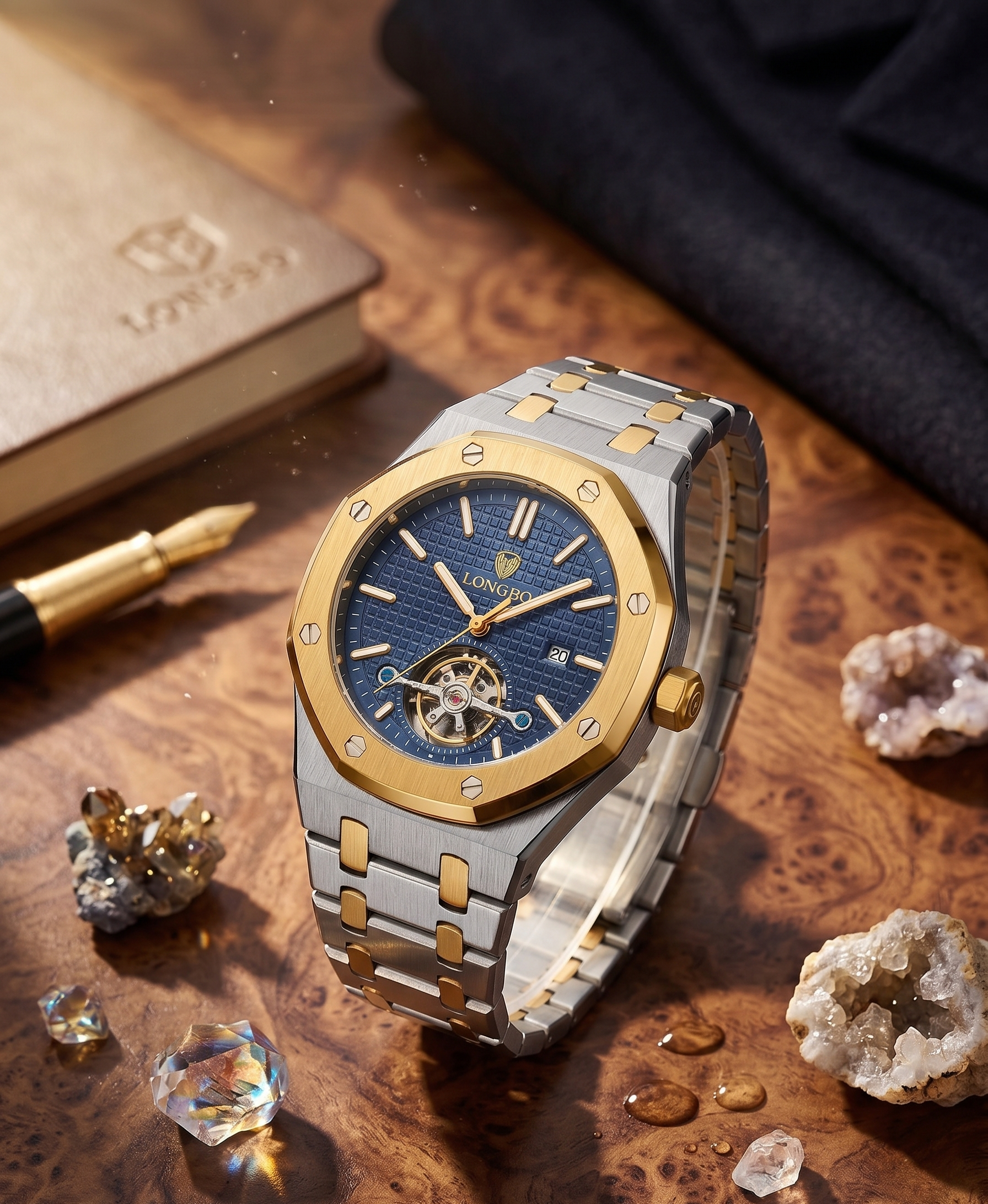 LONGBO Men’s Luxury Gold & Silver Watch – Blue Dial