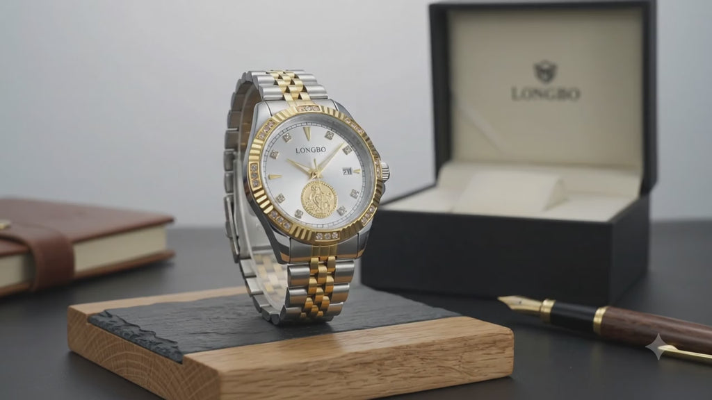 LONGBO Men’s Luxury Sports Watch – Japanese Movement Gold Stainless Steel Strap